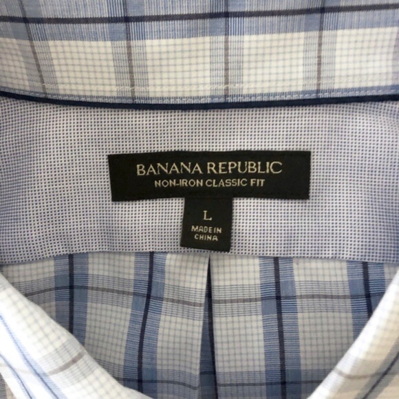 Banana Republic Blue & Gray Classic Fit Non Iron Shirt L - Picture 2 of 4